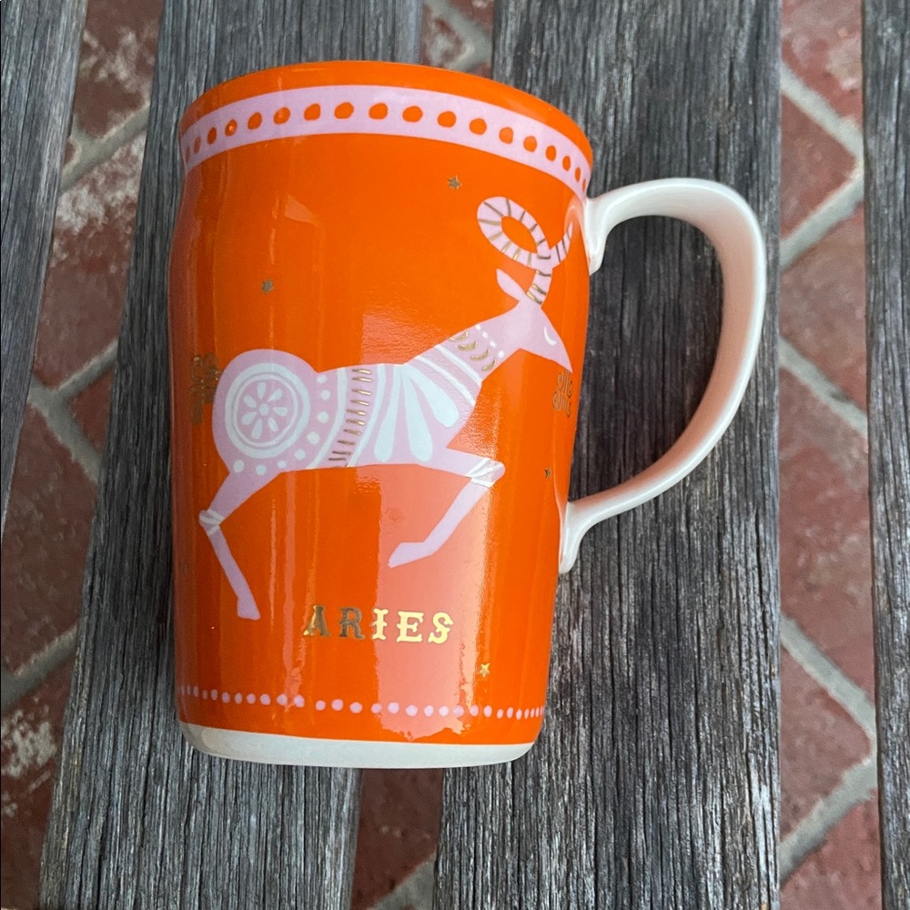 Anthropologie Aries Zodiac Orange Mug